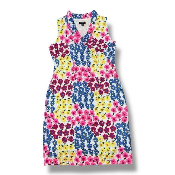 Talbots Petite Floral Eyelet Ruffle Trim Neck Sleeveless Dress White Multi 2P - Picture 15 of 15